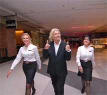 Richard Branson at the Virgin Terminal at SFO in front of Lark Creek Grill